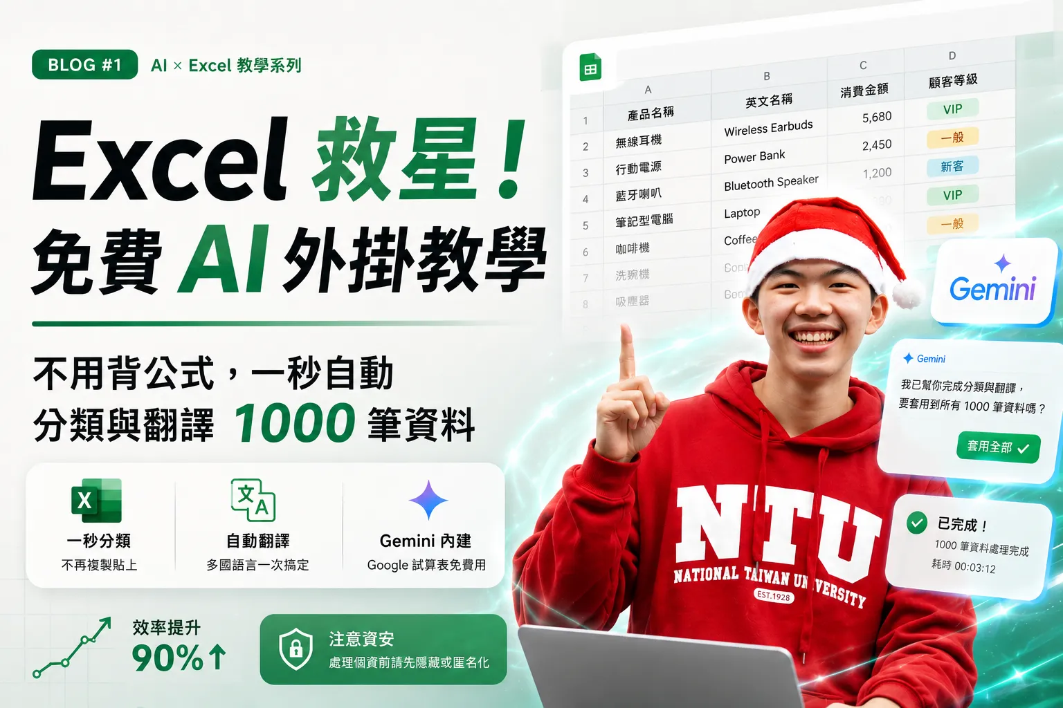 Excel AI 外掛教學 2026：免費自動分類與翻譯大量資料
