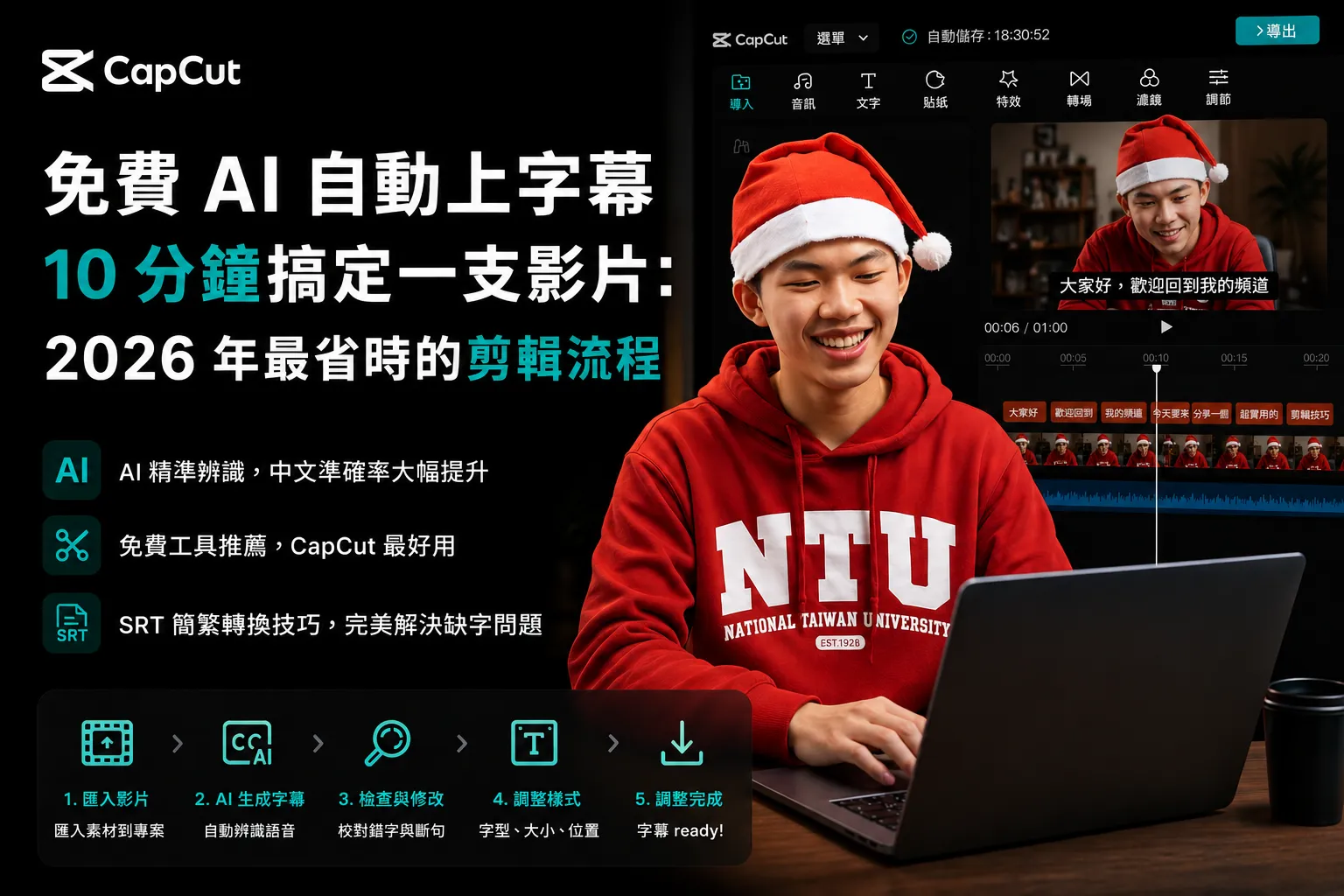 AI 自動上字幕教學 2026：10 分鐘完成影片字幕