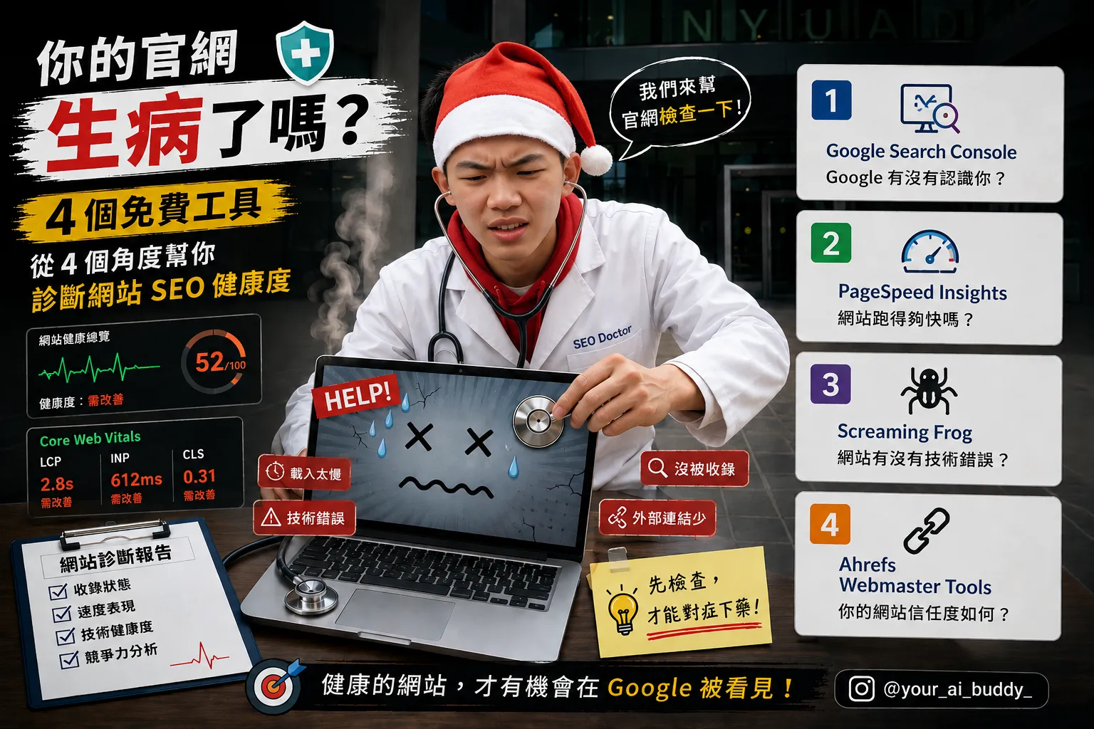 網站 SEO 健康檢查 2026：4 個免費工具完整教學